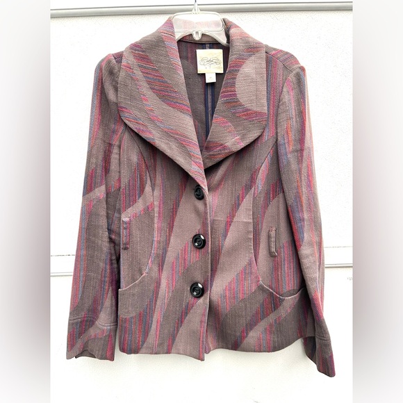 Anthropologie Jackets & Blazers - Anthropologie Cidra blazer jacket sz 12 gray multi color woven rainbow artsy